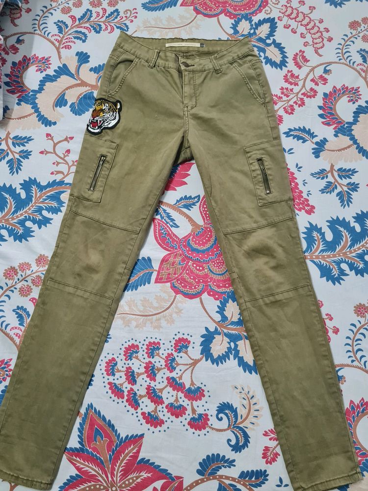 Olive Green embroidered Cargo pants