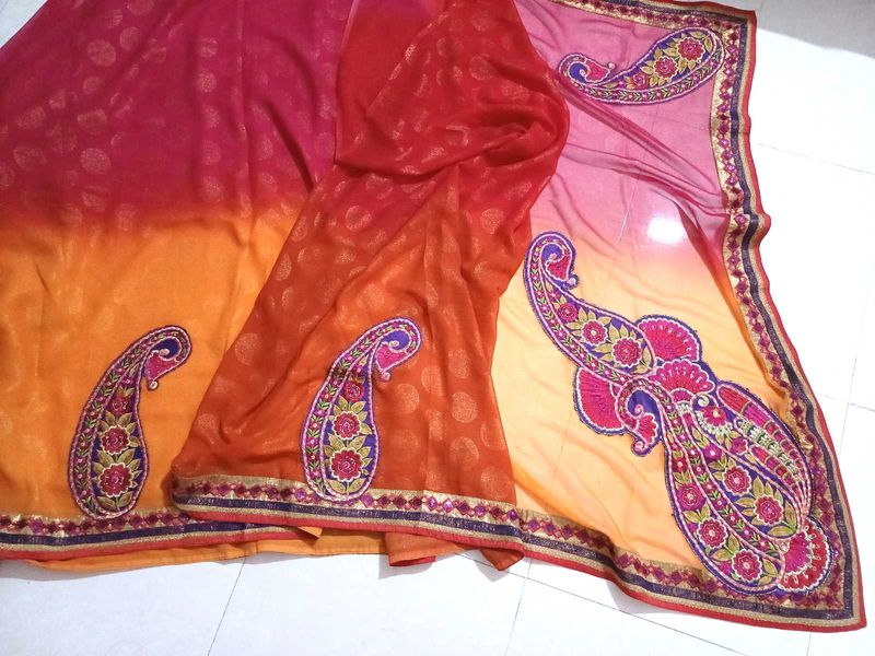 💥🆕️ Designer Patchwork Multicolour Shimmer Saree