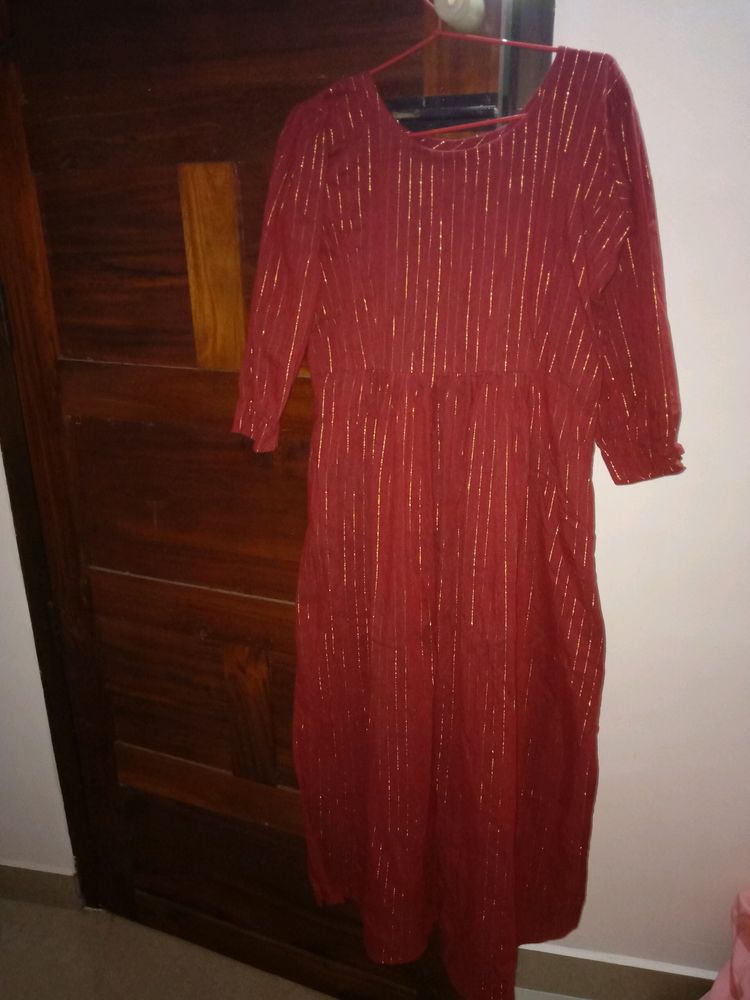 Marron Color Top With Small 3/4 Th Puff Kurti