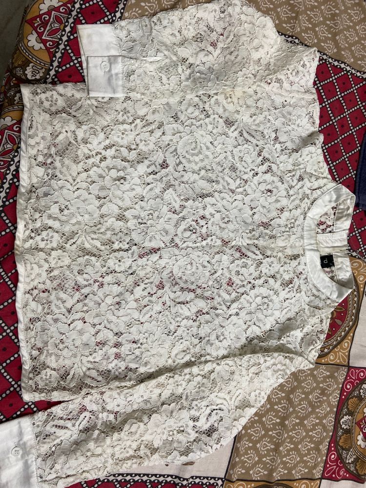 White Net Design Top