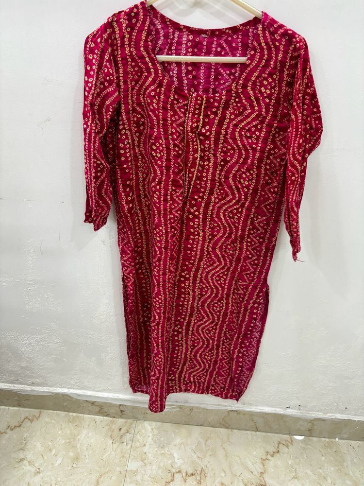 Bandhani Print Rose Colored Kurti