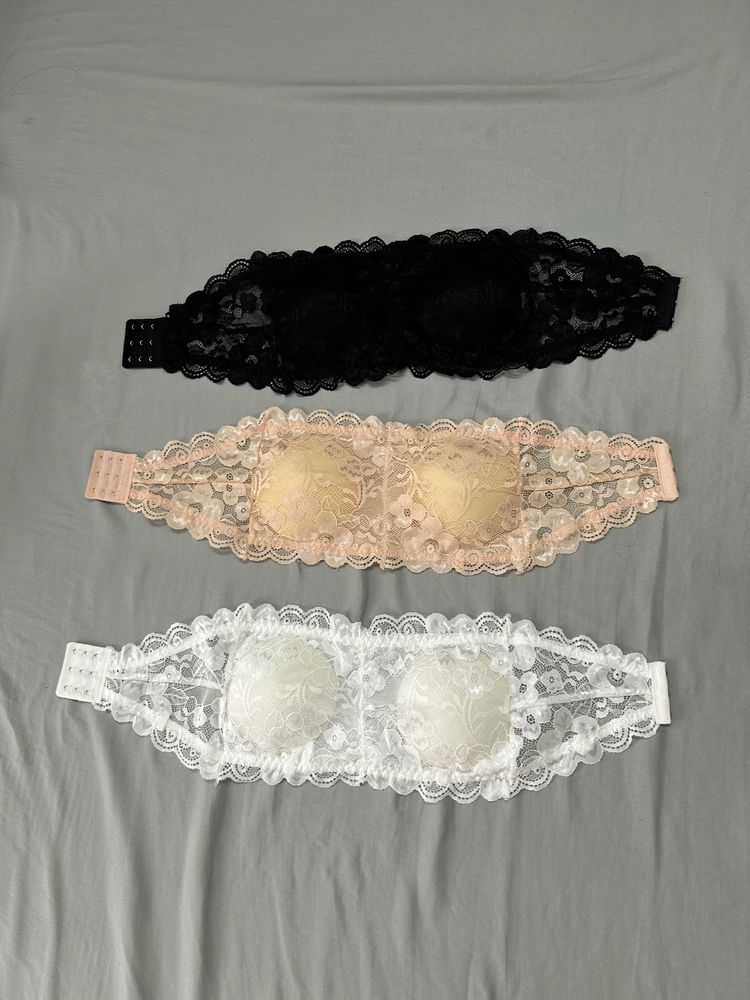 Set of 3 Women Padded Tube Bra (White Black Beige)