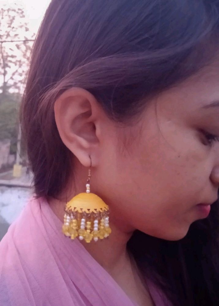 Earrings -yellow And Pearl