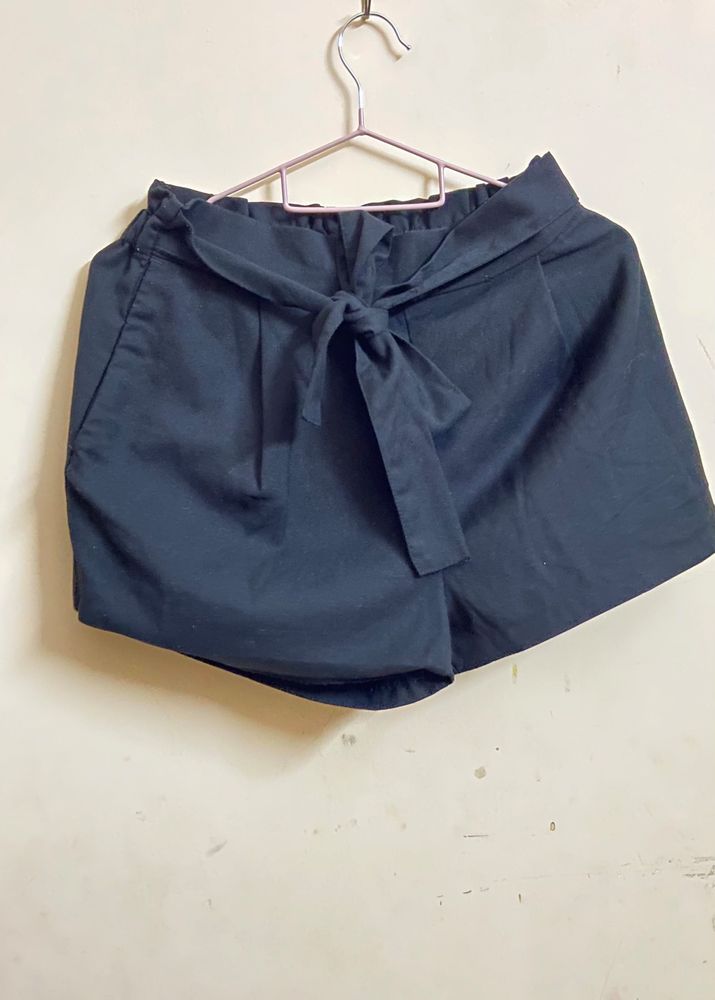 H&M Black Shorts With Front Tie& Stretchable Back