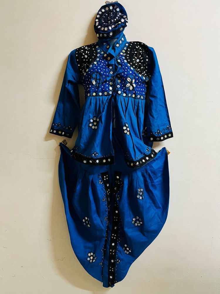 Navratri Special Navy Blue Keryu Dhoti Set + Cap