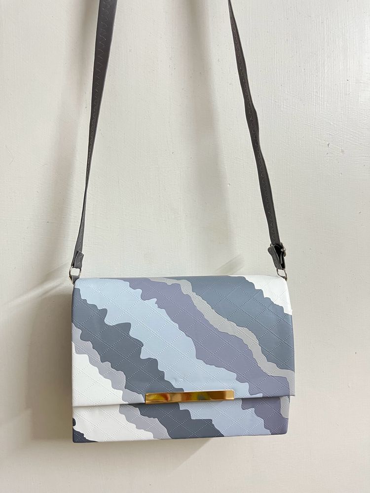 Grey And White Contrast Sling Bag