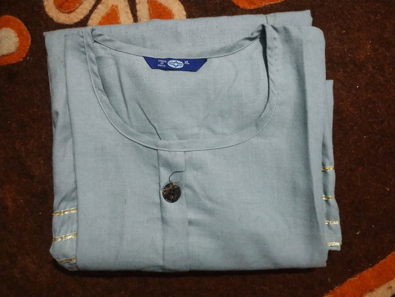 Grey Cotton Blend Tie Up Kurti