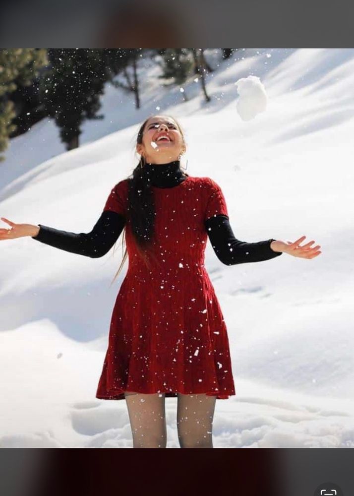 woollen maroon short dress