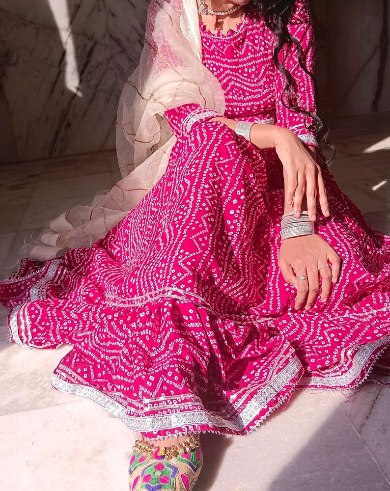 Gown In Bandhani Print