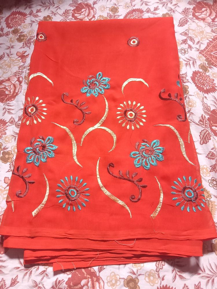 Orange Silk Saree With Blouse Piece