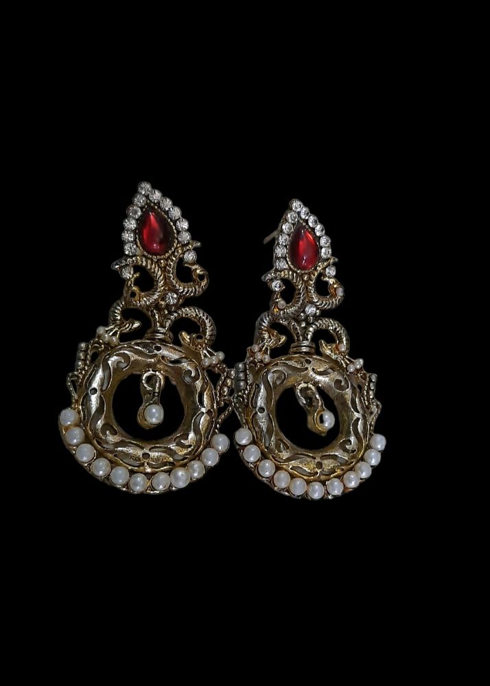 Gold Plated Kundan Polki Oxidised Dangler Earrings