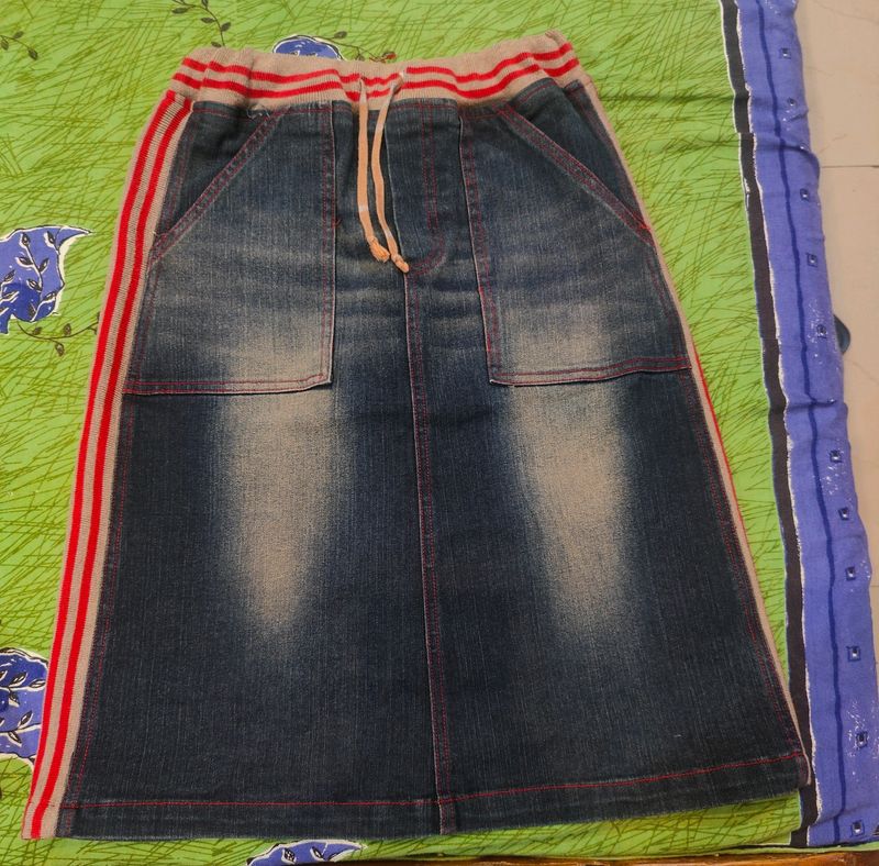 Denim Mid Length Skirt