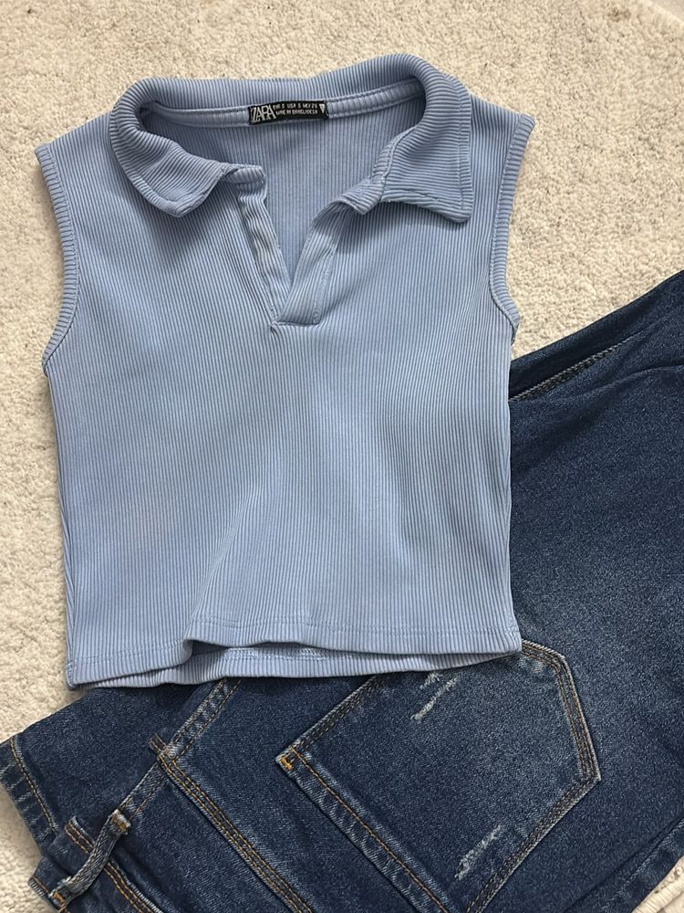 Zara Blue Collar Crop Top