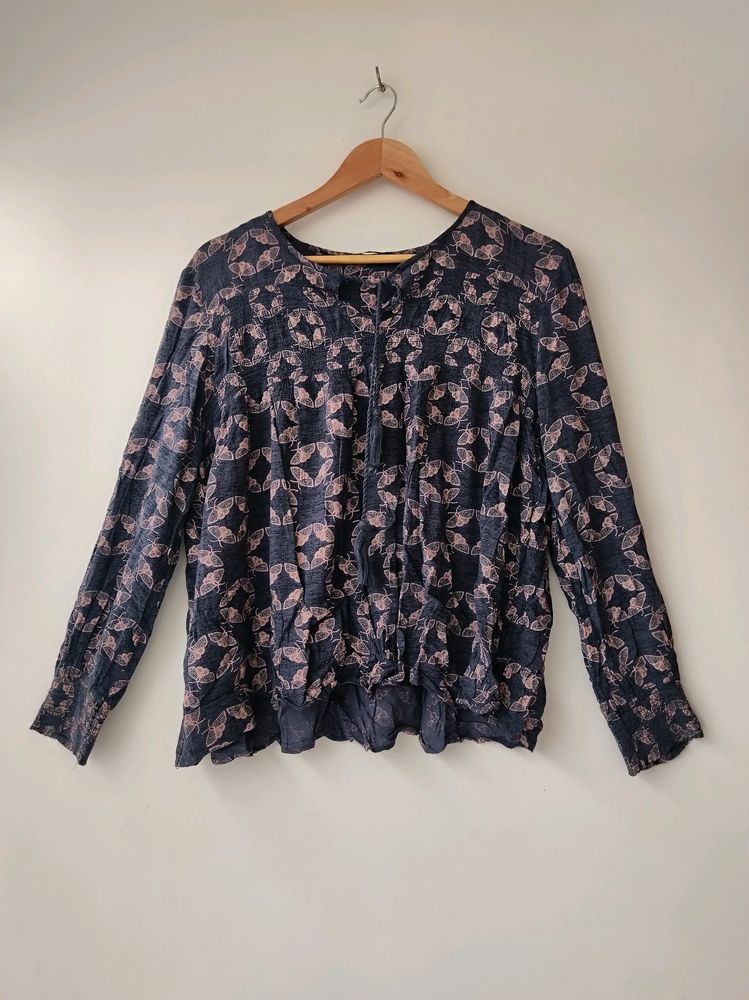 Greyish-Blue Printed A-line Top