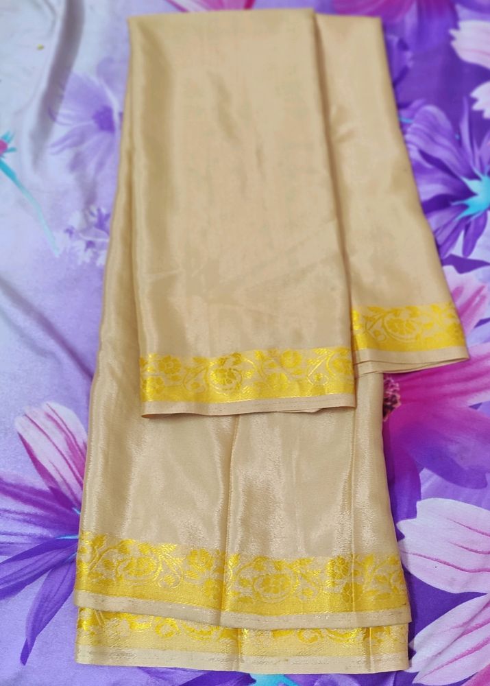 Poly Silk Saree Beige Colour