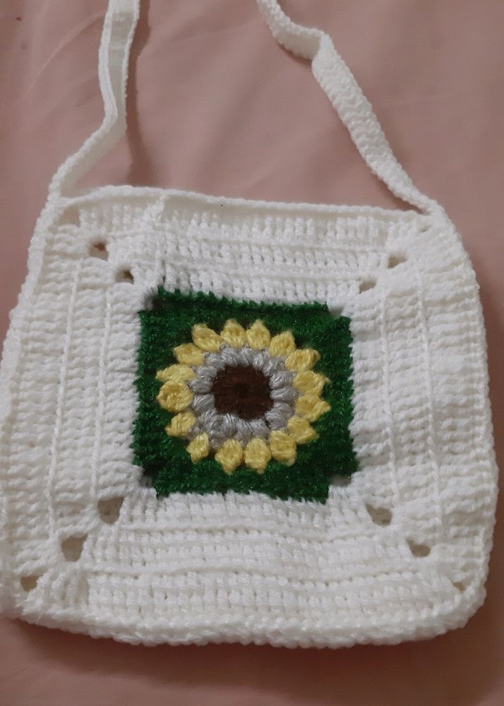 Crochet Sunflower Square Shape Bag