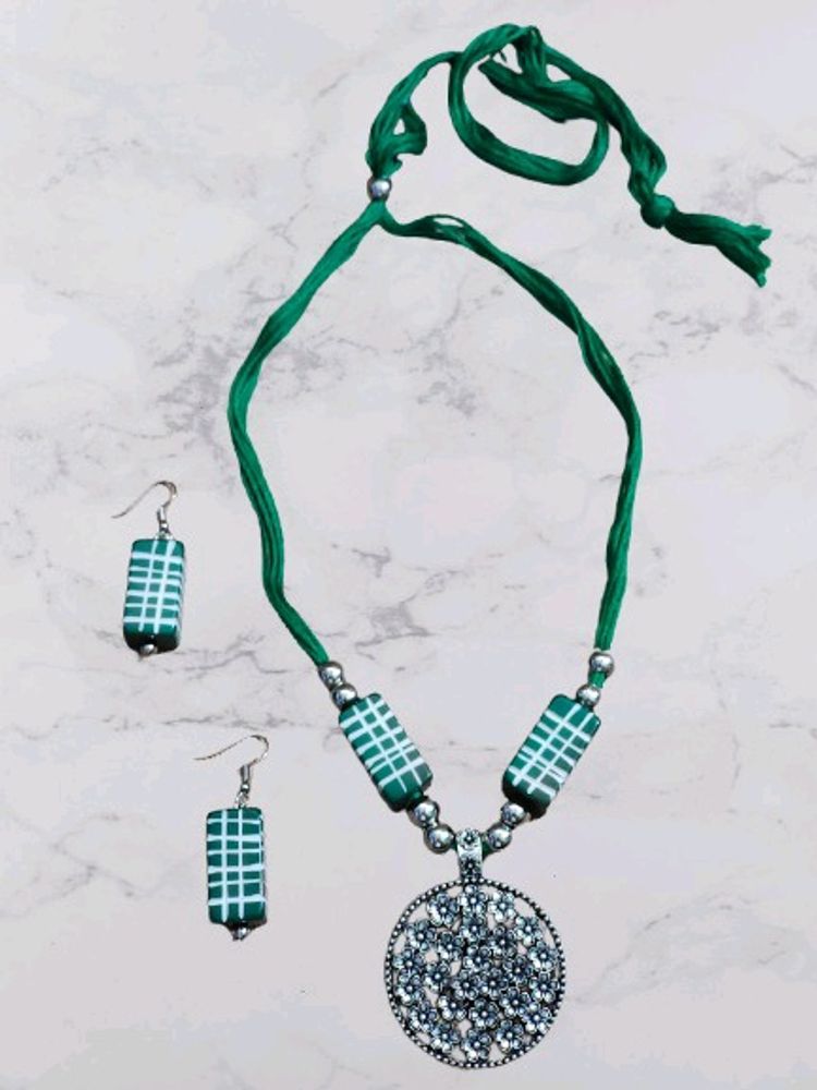 Brand New Boho Art Green Dokra Jewellery & Earring