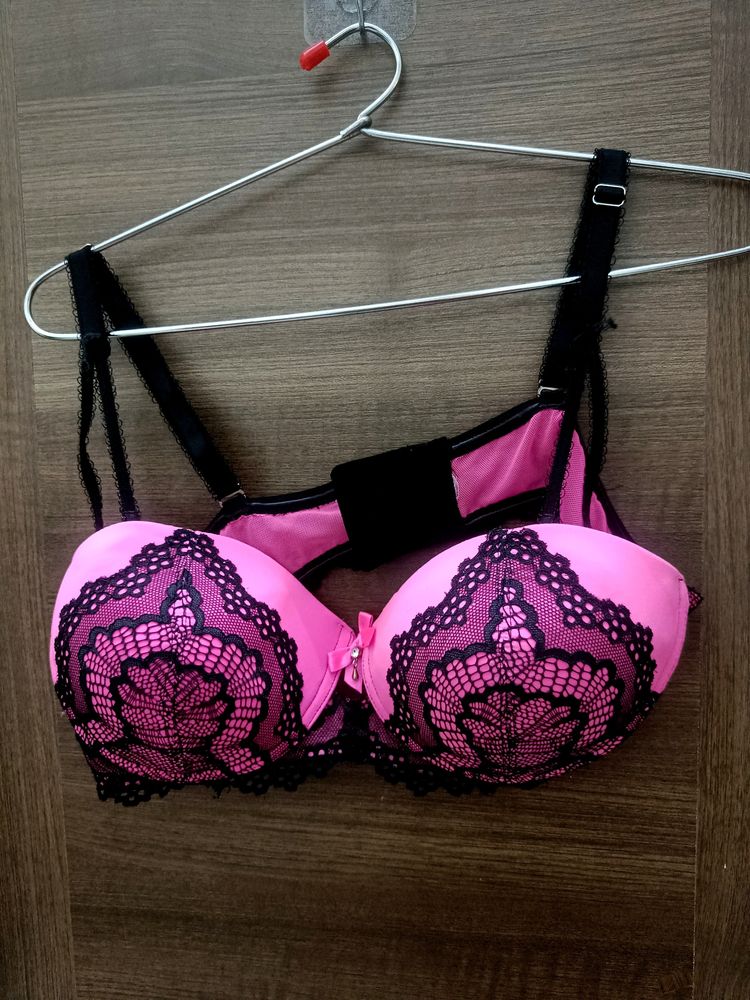 Neon Pink With Black Net Bra For Women.