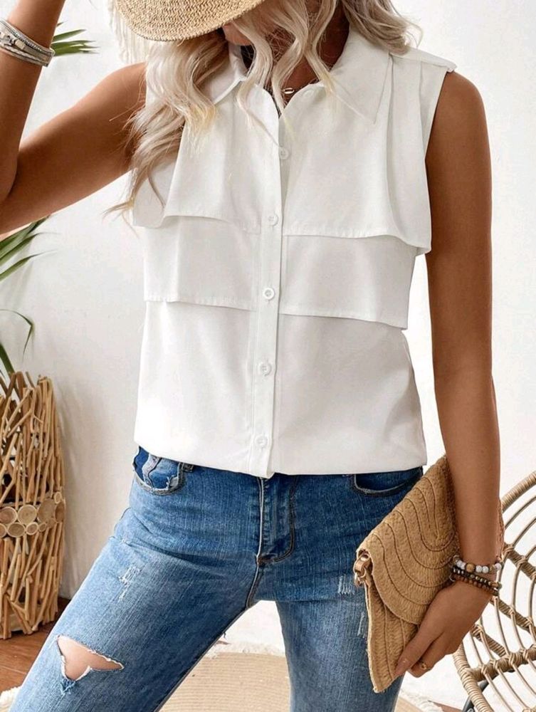 White Stylish Sleeveless Shirt