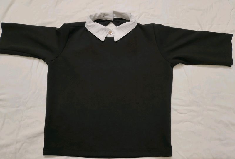 Genz Collar Top Three-fourth Sleeve