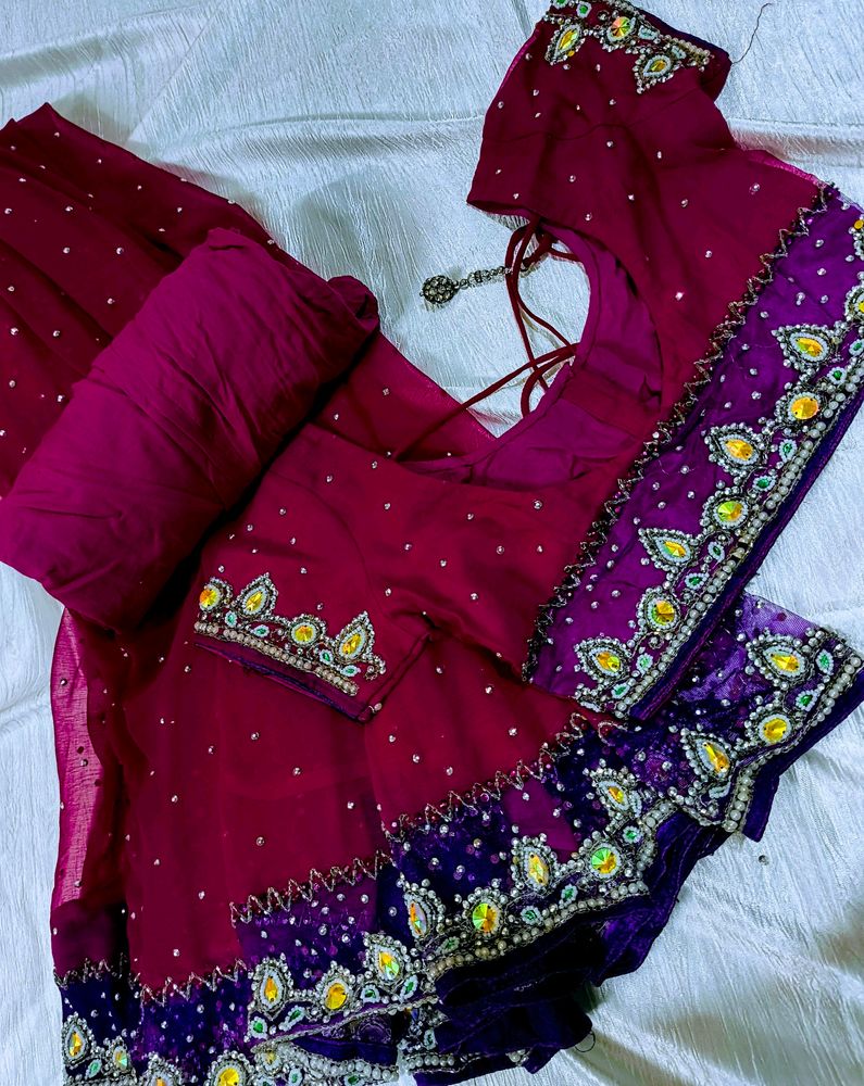 🔥SALE🔥 New Purple Heavy Work Saree