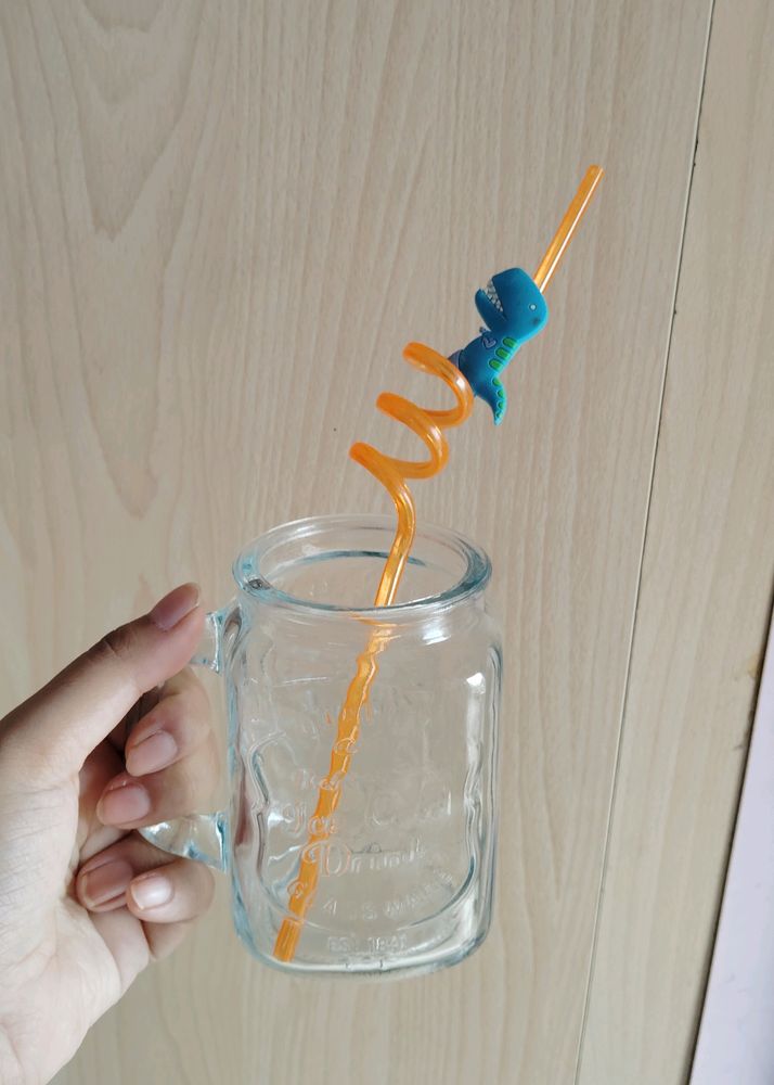 GLASS MUG WITH SPIRAL STRAW ❤️