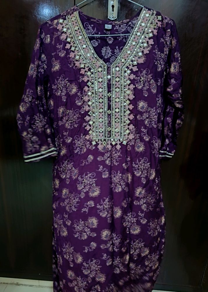 Purple Full Suit With Pants And Dupatta