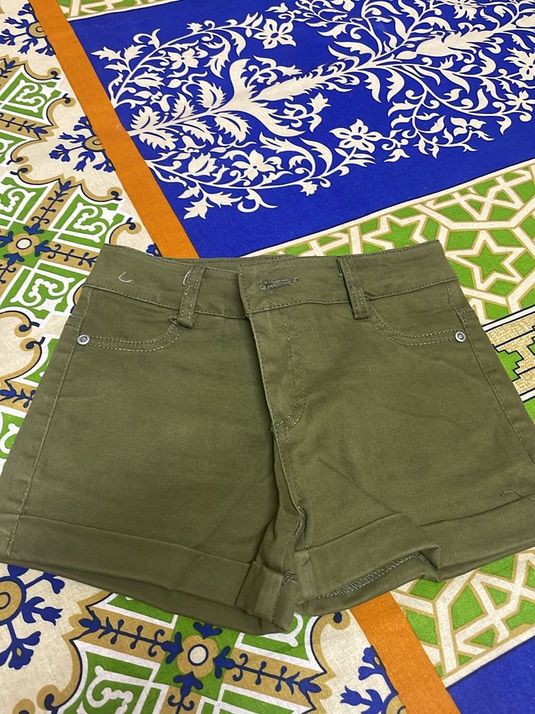 Military Green Cotton Twill Lycra baby girl Shorts