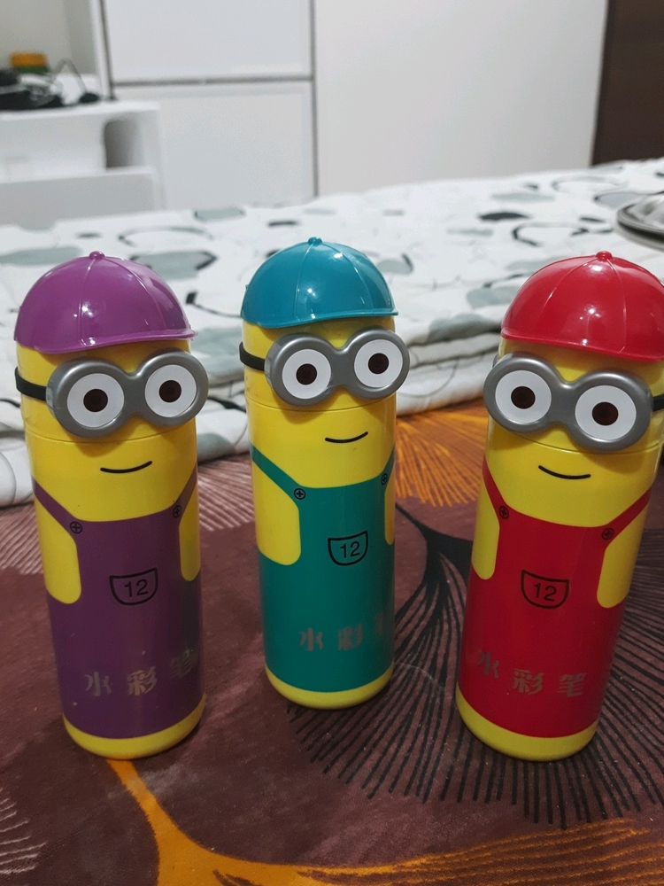Pack Of 3 Multicolor Minions With 12 Sketch Pens