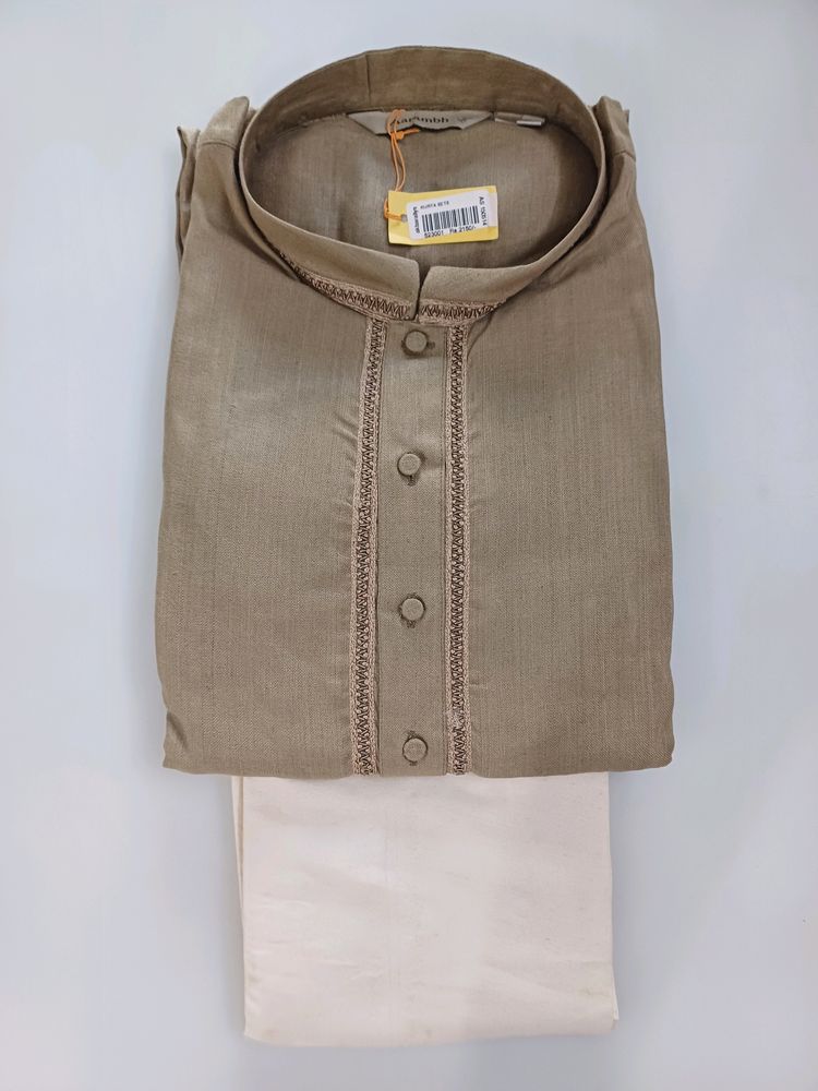 Kurta Chudidar Set (Olive Silk)