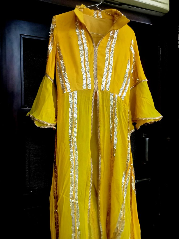 Yellow Sequins Work Kurti