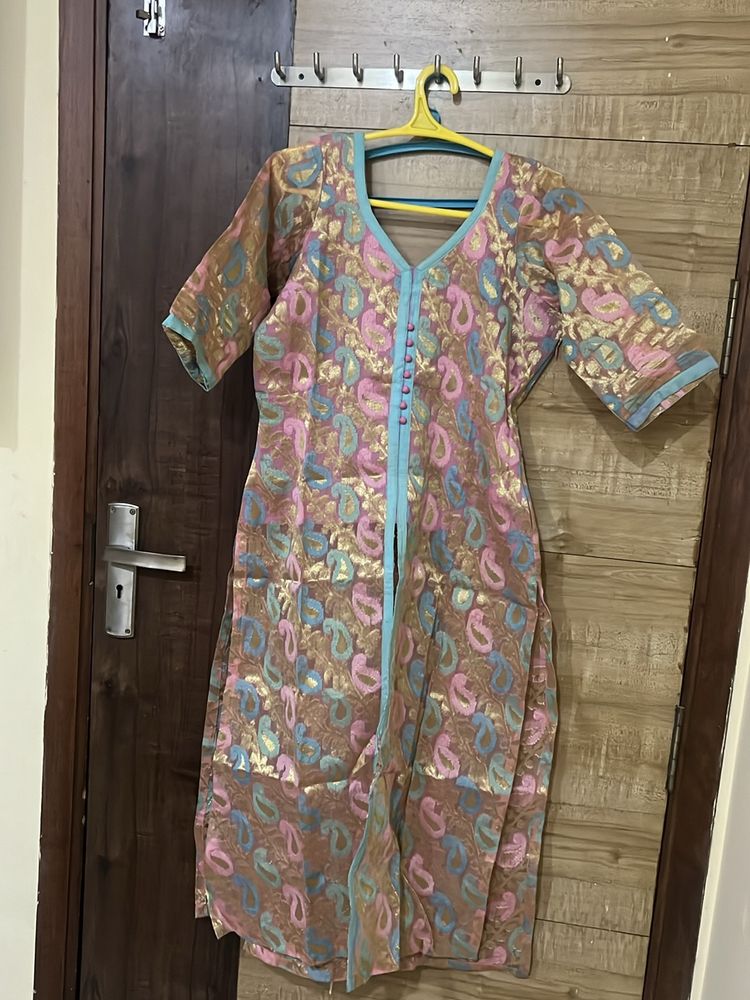 Tailor Made Banarasi Fabric Straight A Line Kurta