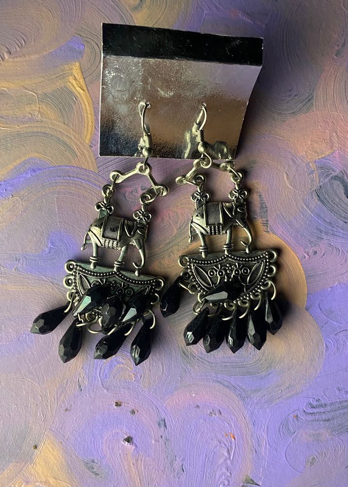 Traditional Elephant Silver Jhumka