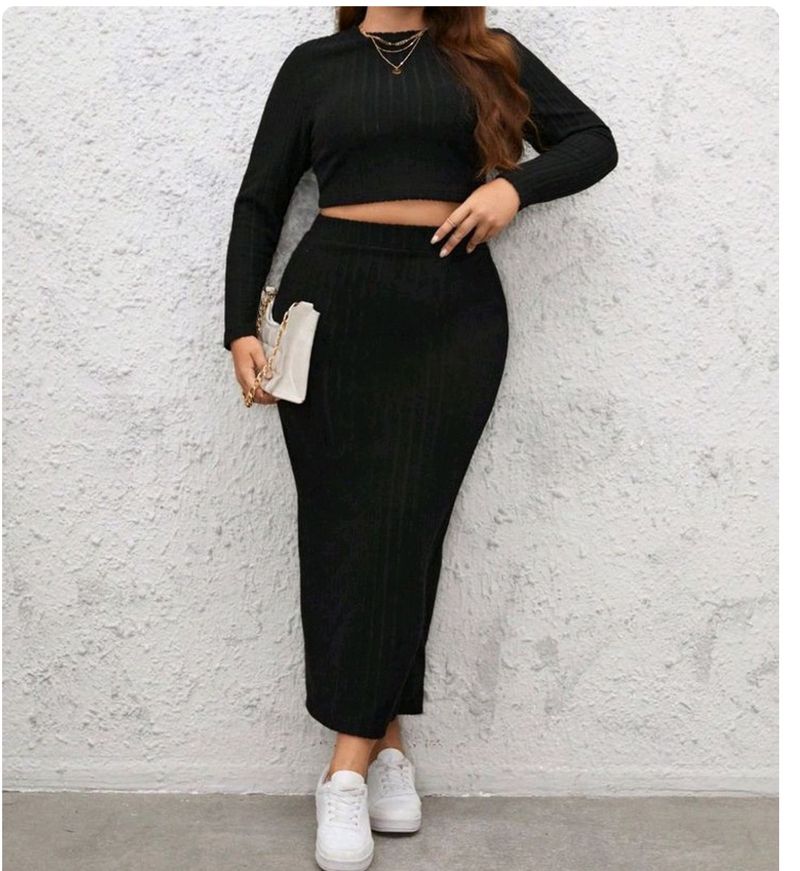 Ribbed Long Skirt And Top Set