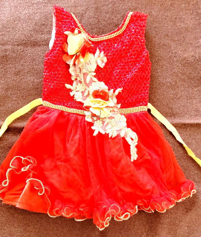 Girls Stylish Red Net Frock