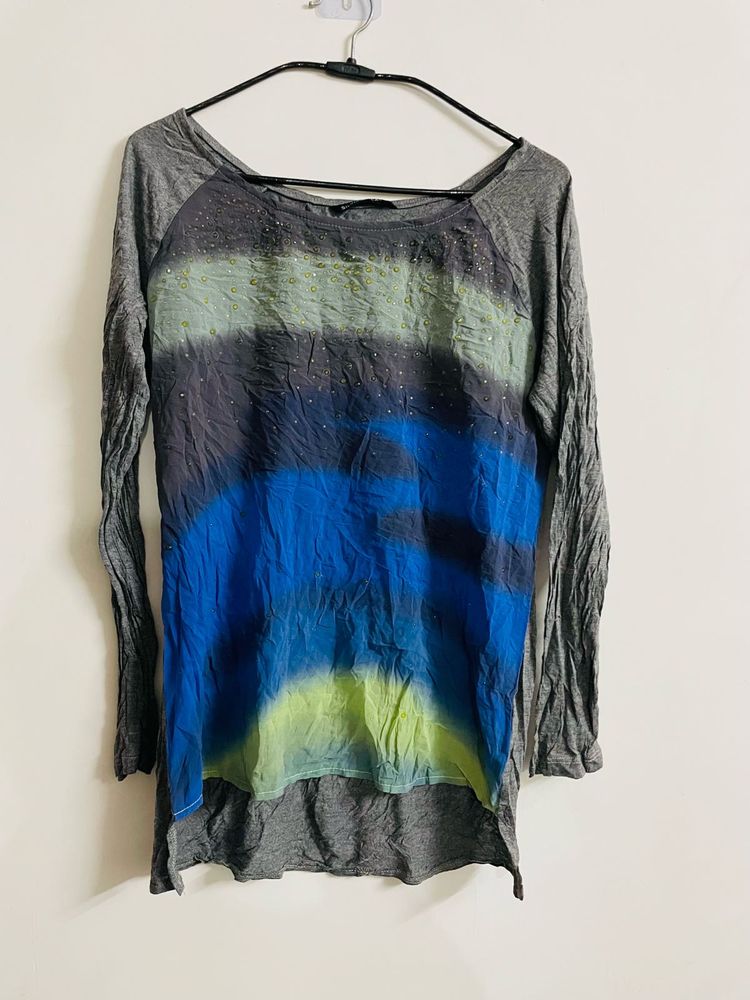 Women Vintage Beaded Colourblock Top