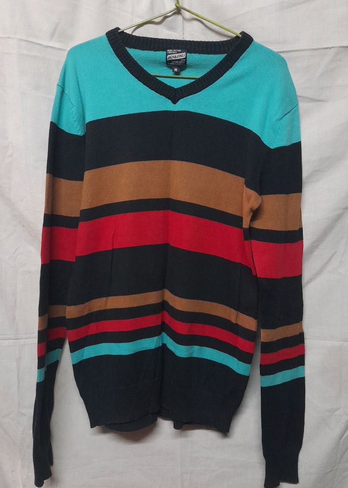 Men's Striped V Neck Multicolor Sweater Pullover