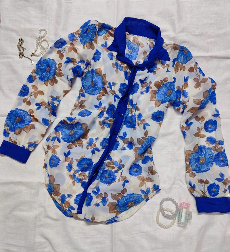 Blue Floral Print Shirt 💙