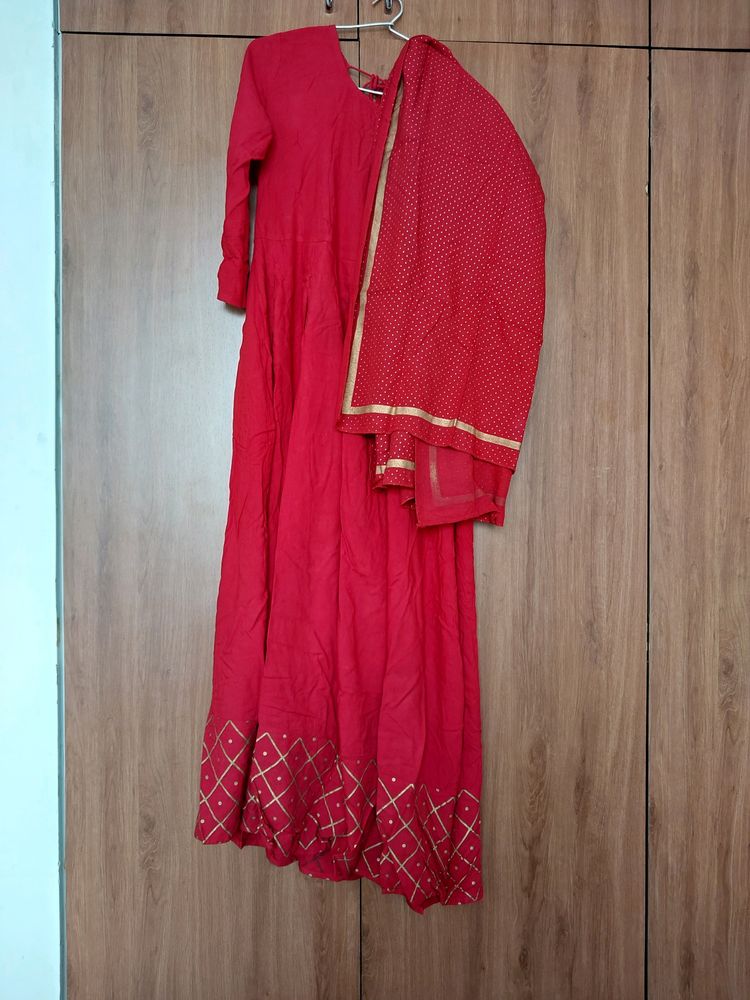 Red Gown With Dupatta