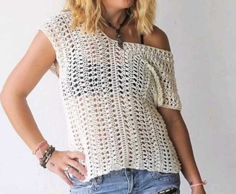 Pinterest Crochet White Up & Down Oversized Top