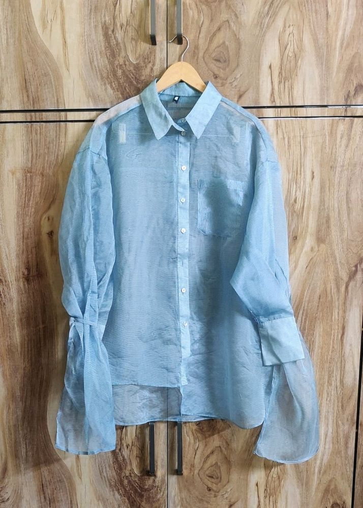 Tissue Silver Grey Designer Shirt Size-48-50