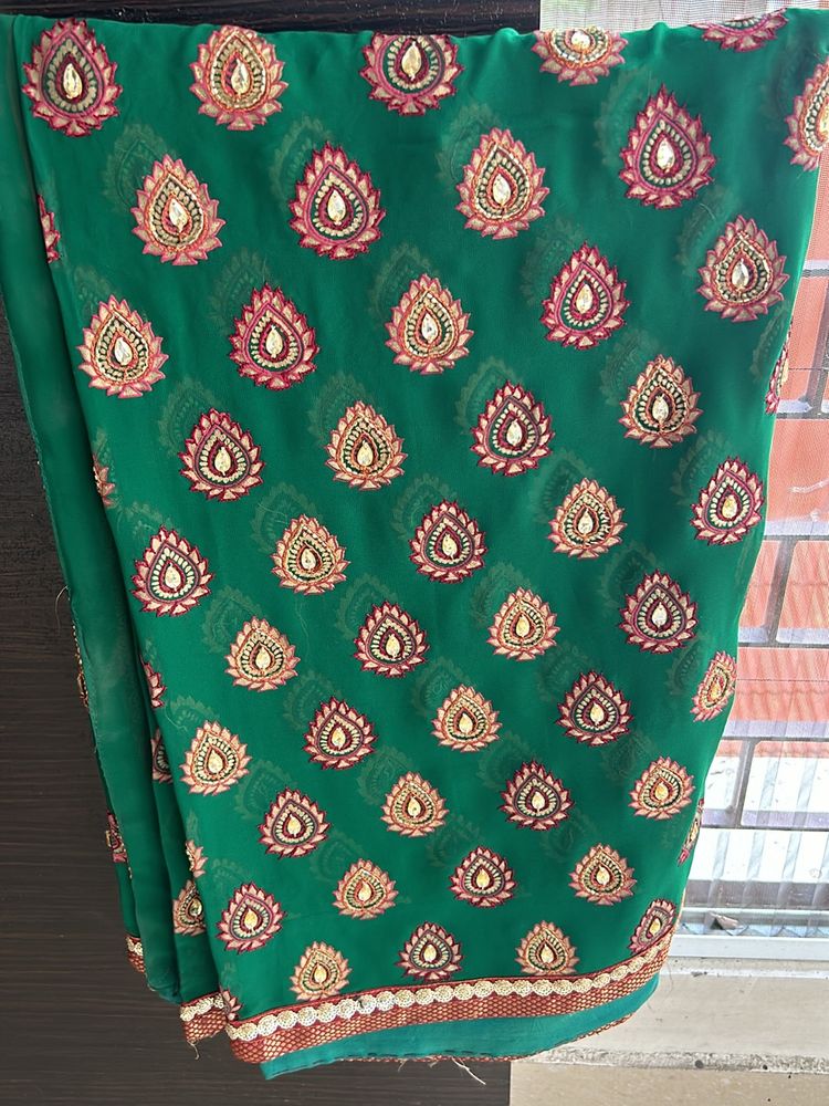 Deep Emarald Green Georgette Saree