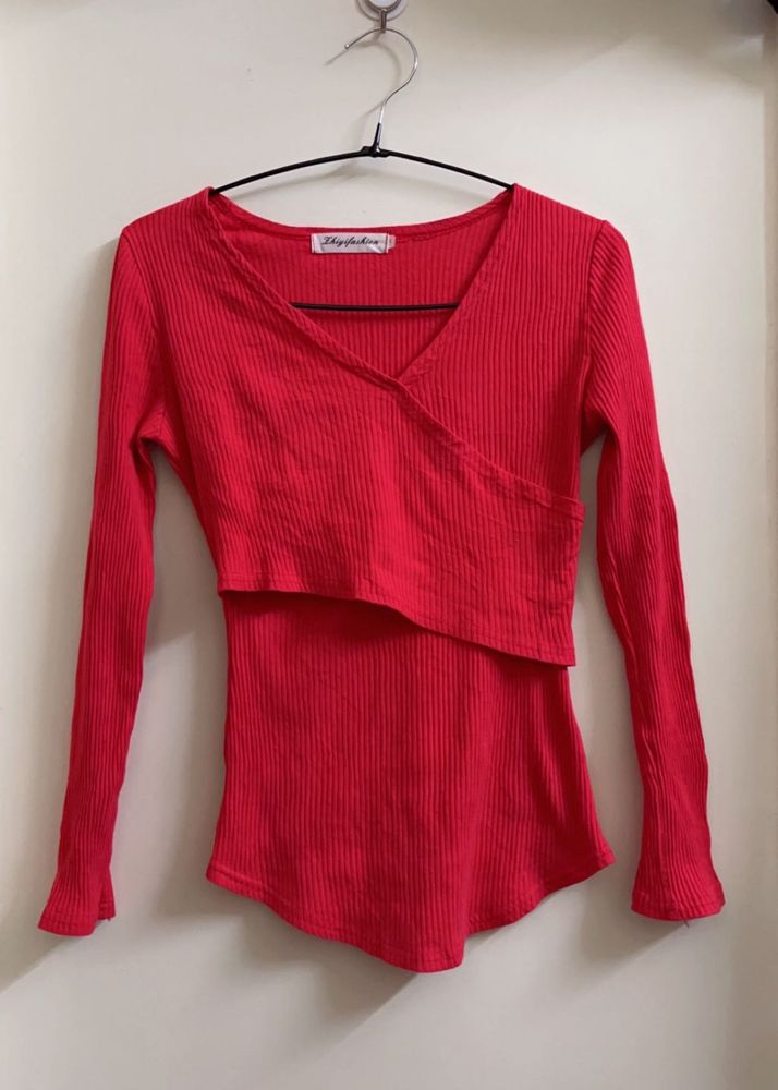 Red Wrap Semi Winter Top