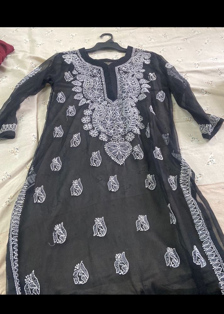 Transparent Black Chenderi Work Kurta