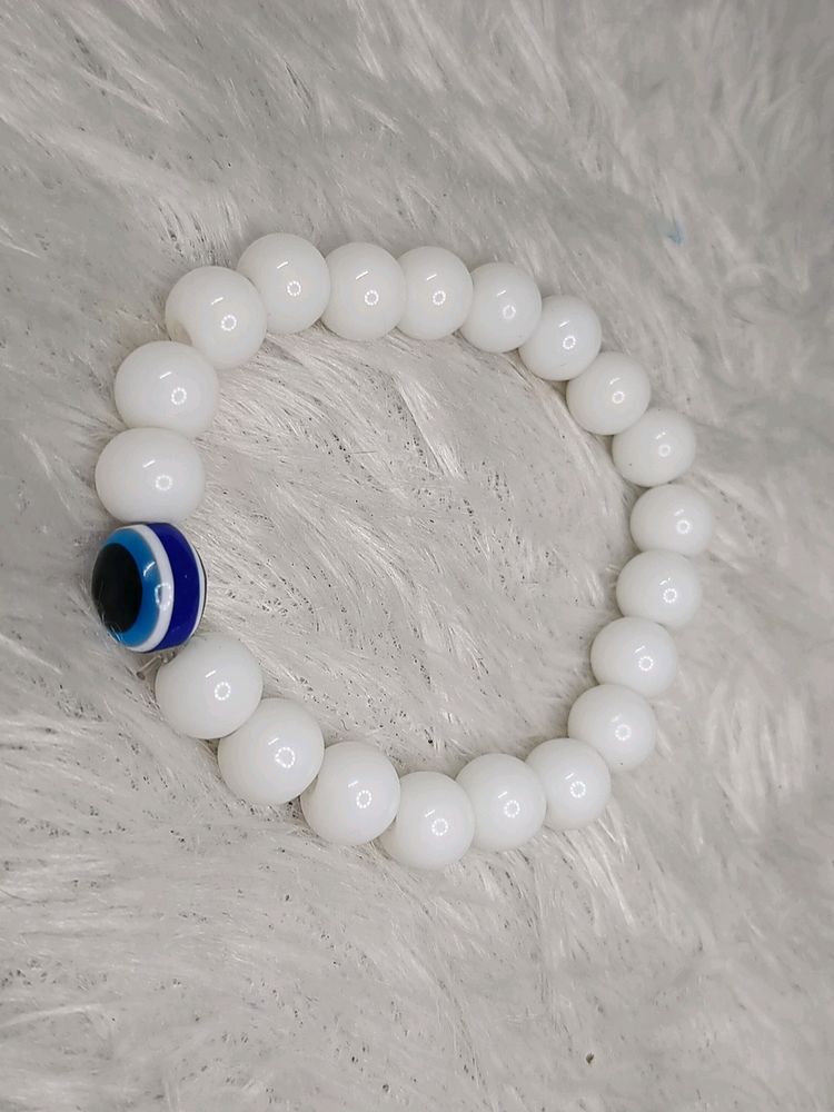 Crystal White Beads Bracelet With Evil Eye Bead