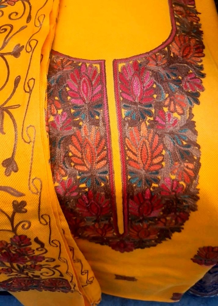 Woollen Heavy Embroidery Dark Yellow Suit