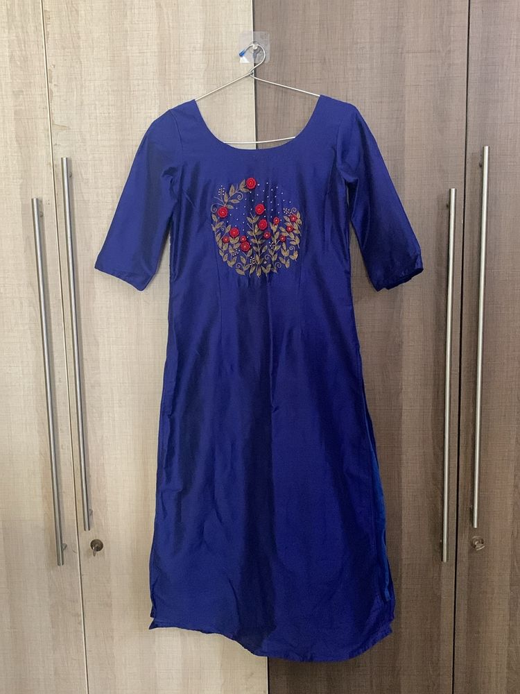 Hand Embroidered Navy Blue Kurti