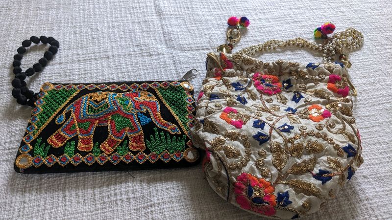 Combo - Sequin Work Potli And Embroidery Clutch