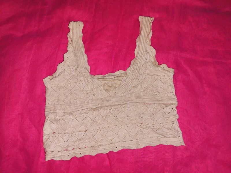 Beige Chrochet Crop Top