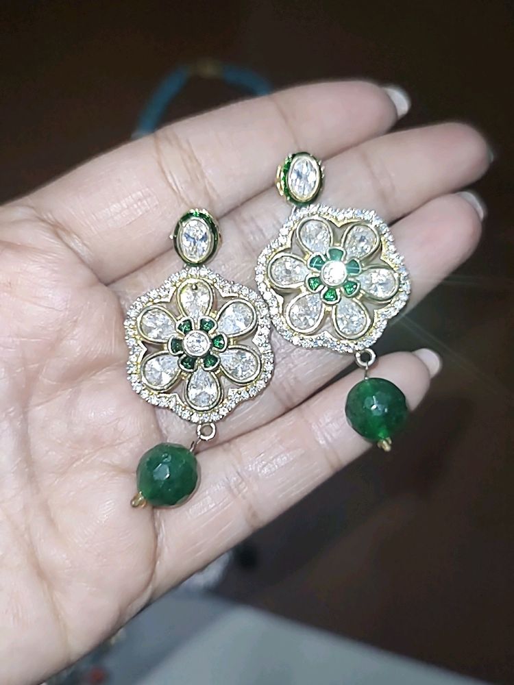 Polki Rhinestone Meenakari Pearl Earrings Danglers